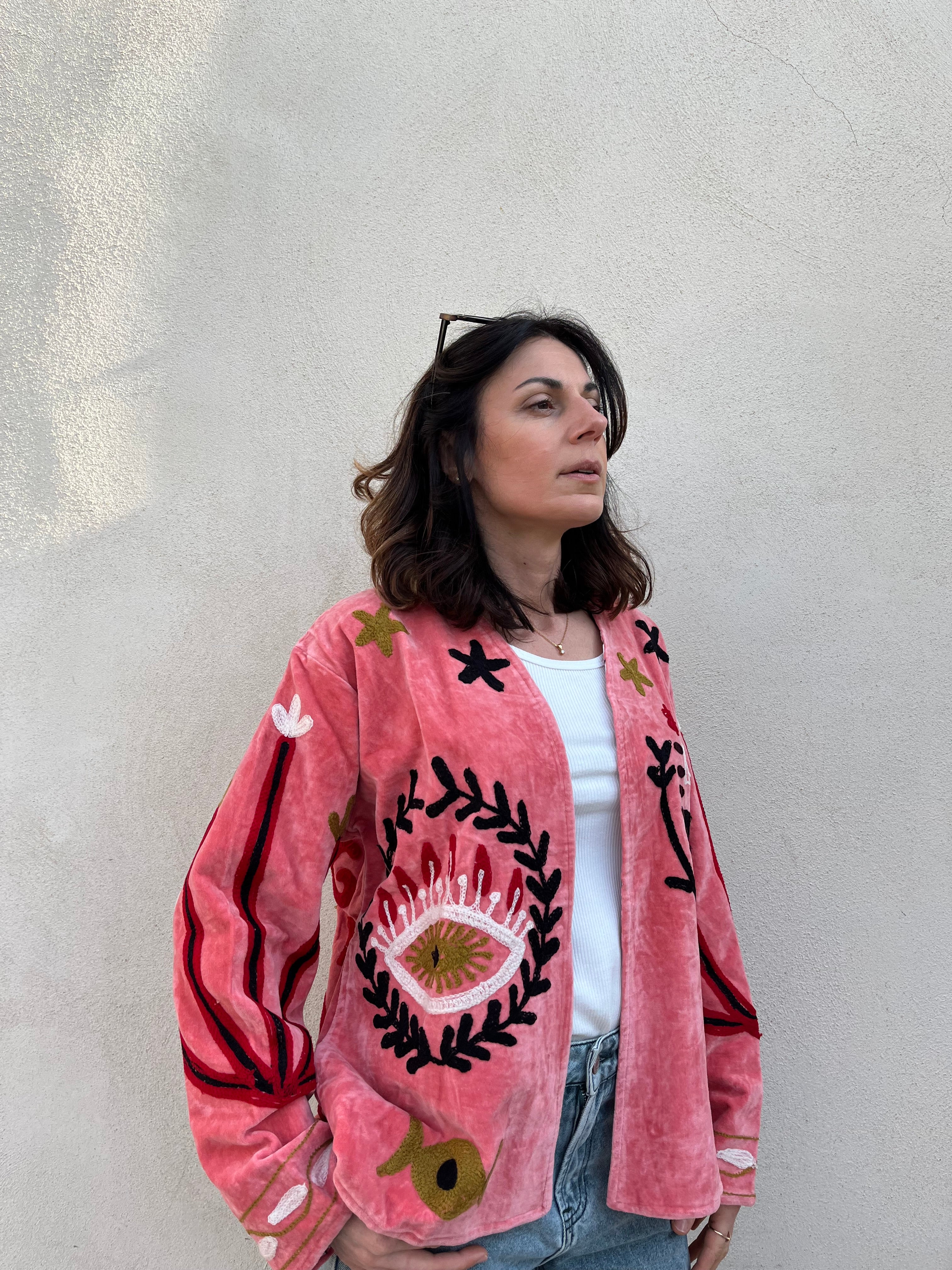 Veste brodée rose