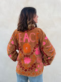 Veste velours brodée caramel