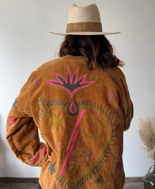 Veste brodée marron