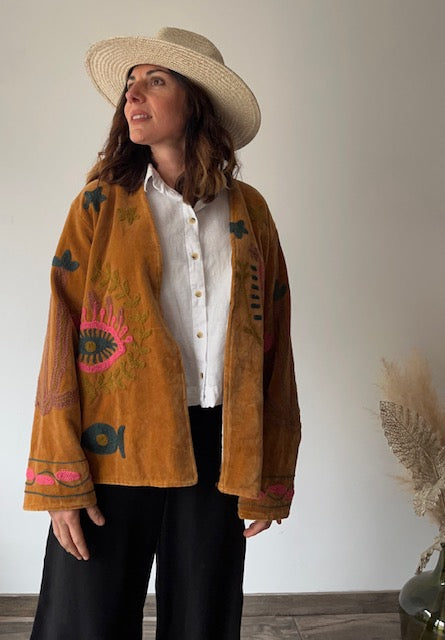 Veste brodée marron