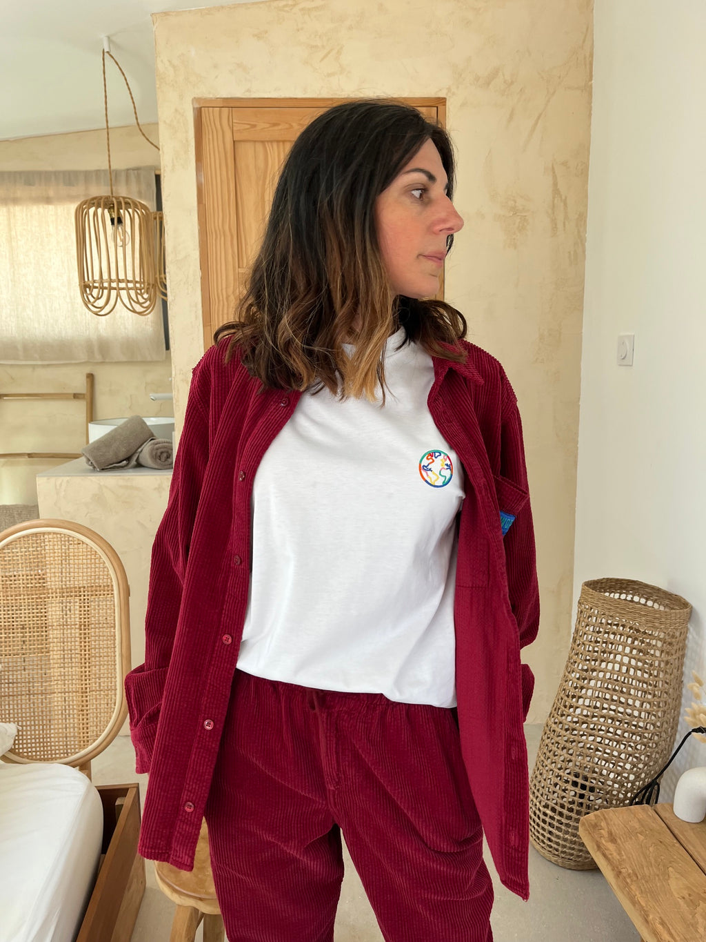 Chemise velours côtelé bordeaux