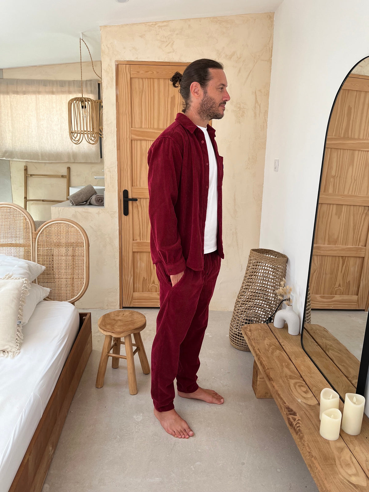 Chemise velours côtelé bordeaux