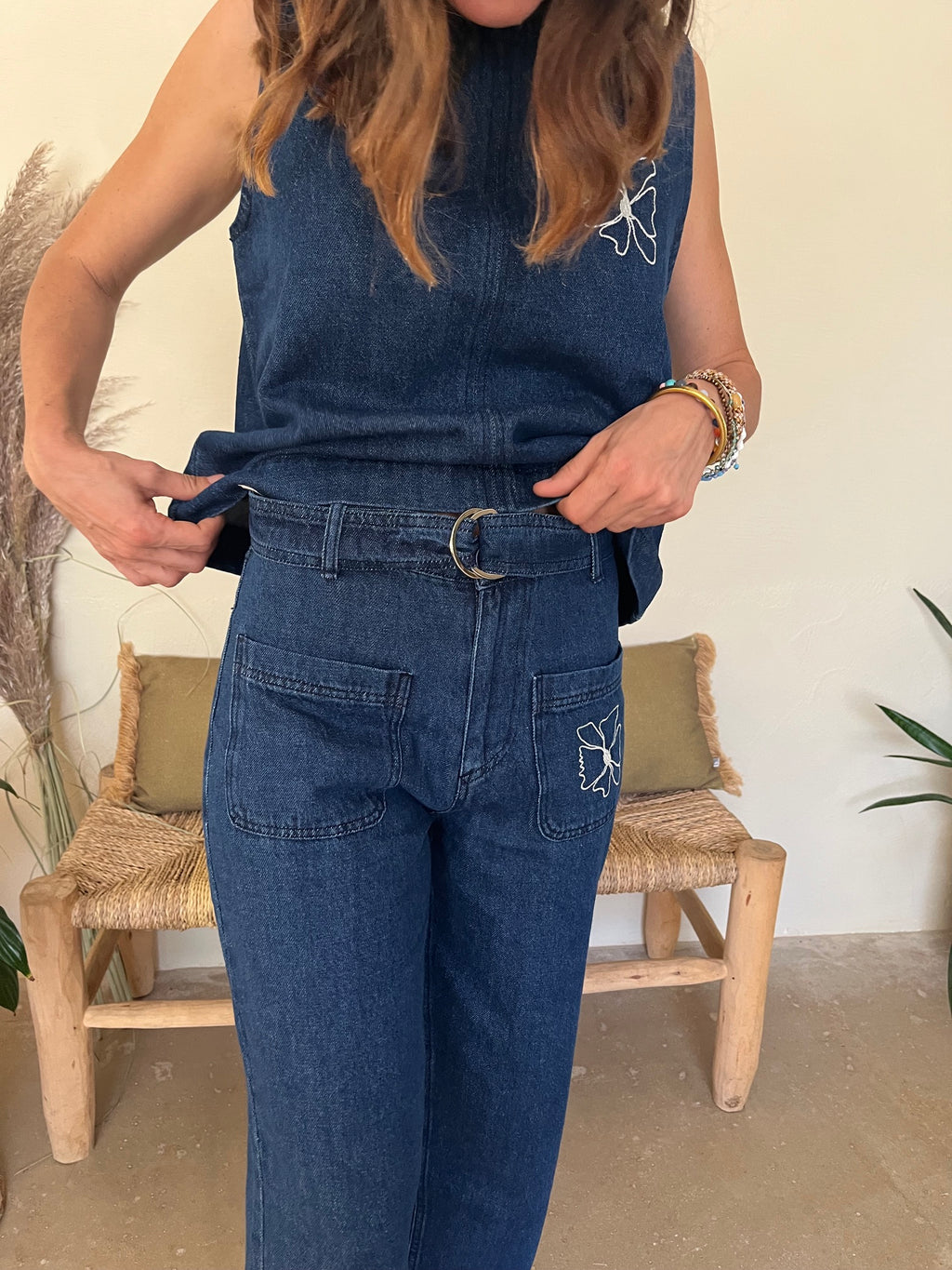 Jean denim fleur