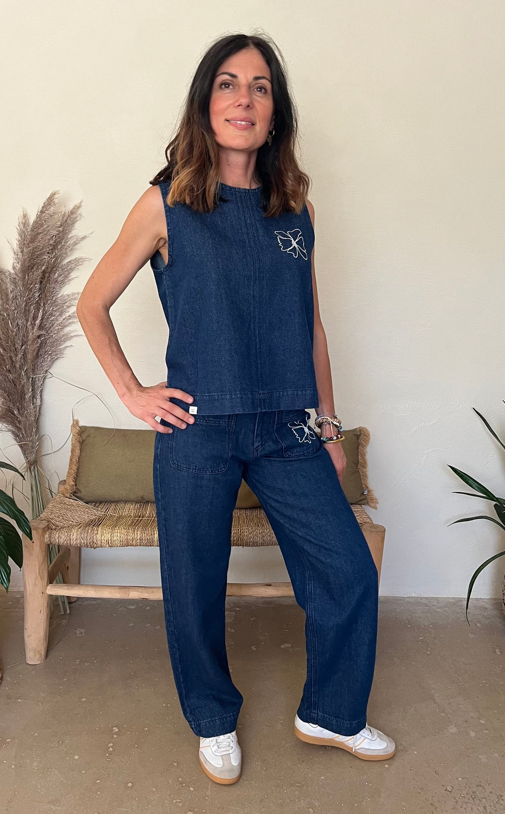 Jean denim fleur