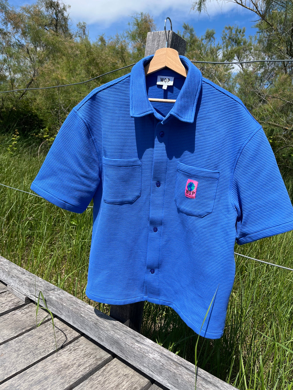 Chemise bleue coton organique unisexe