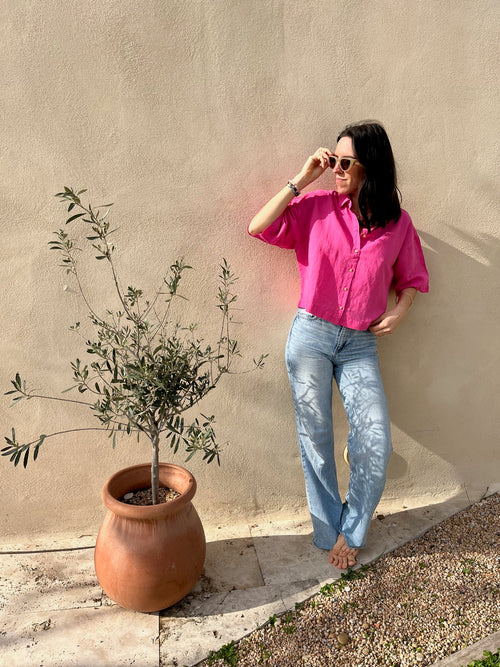 chemise bonbon coton et lin