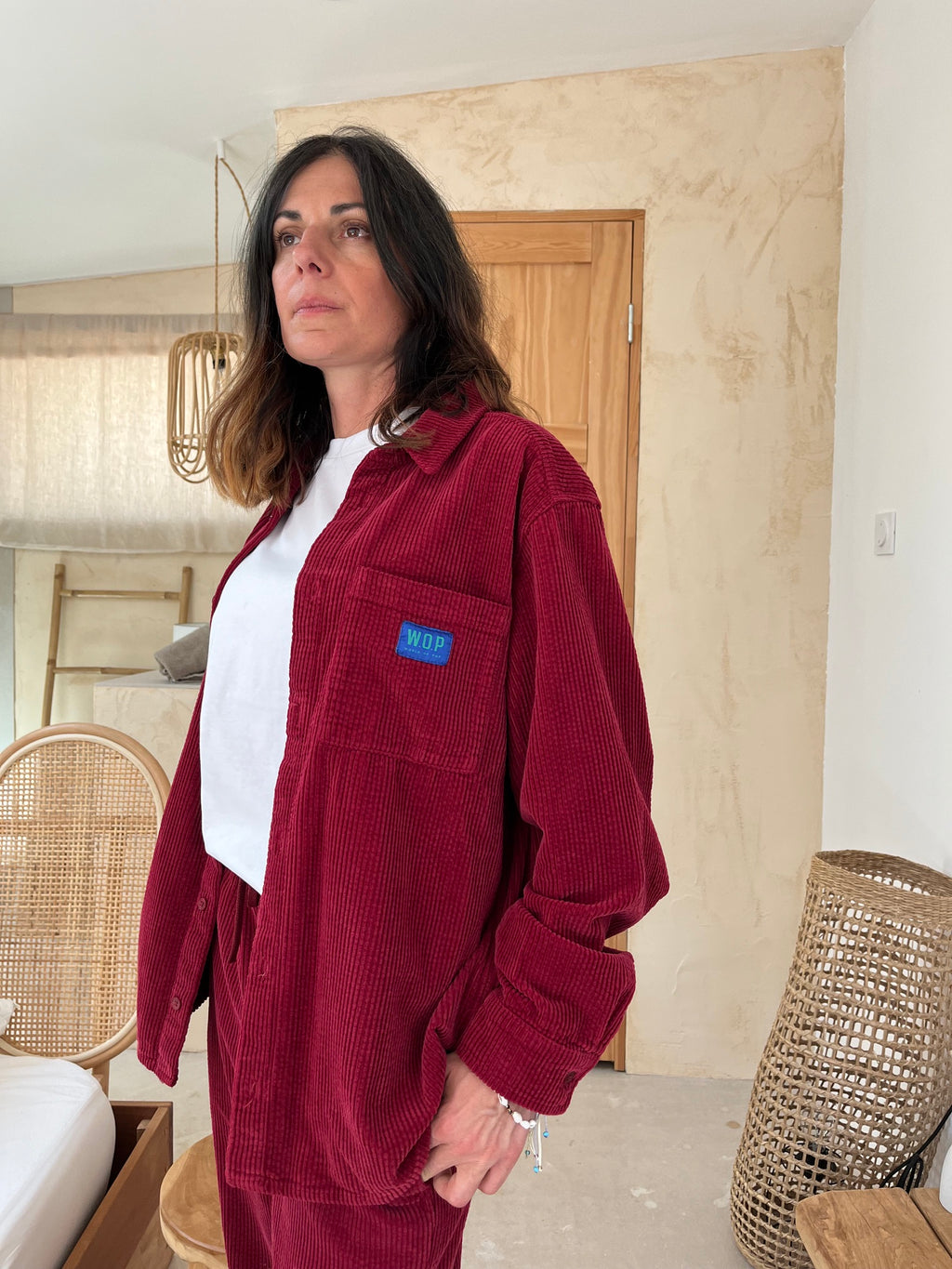 Chemise velours côtelé bordeaux
