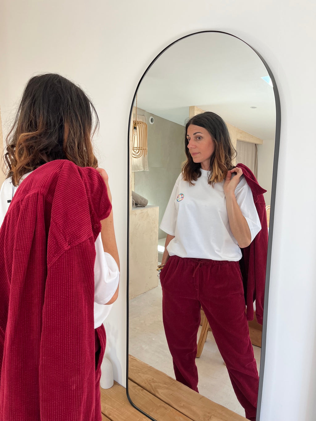 Chemise velours côtelé bordeaux