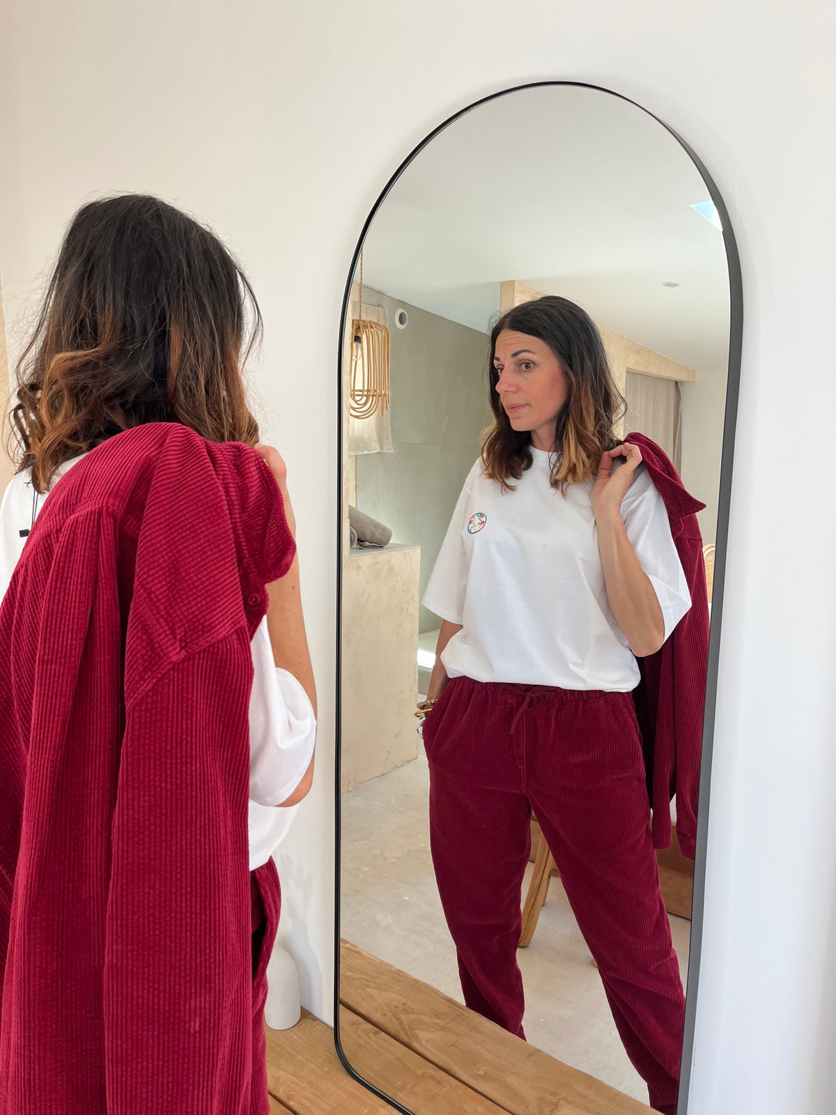 Chemise velours côtelé bordeaux