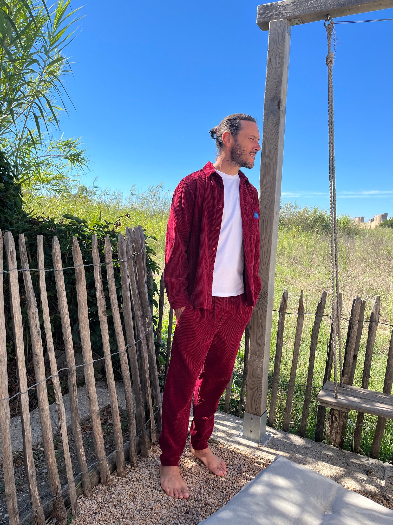 Chemise velours côtelé bordeaux