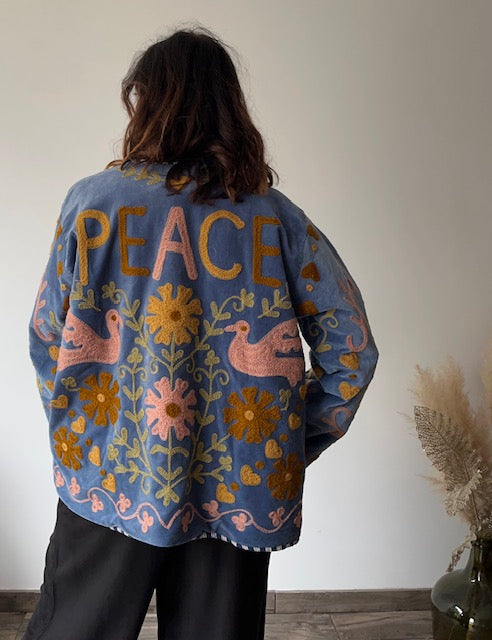Veste brodée bleue