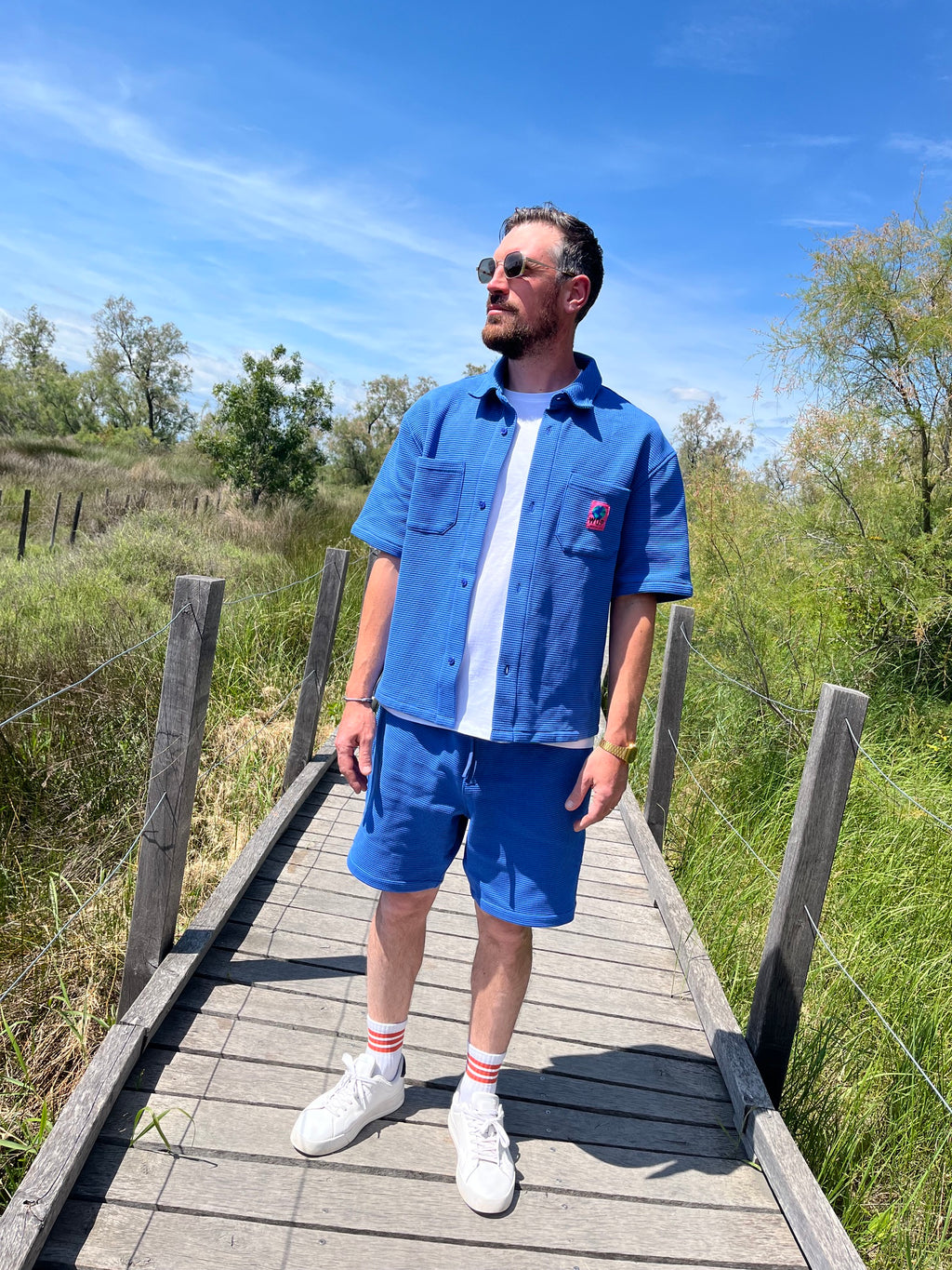 Chemise bleue coton organique unisexe